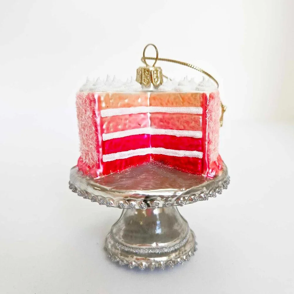 🍰 *Sur La Table* Pink Layered Dessert Cake Glass Christmas Holiday Ornament.